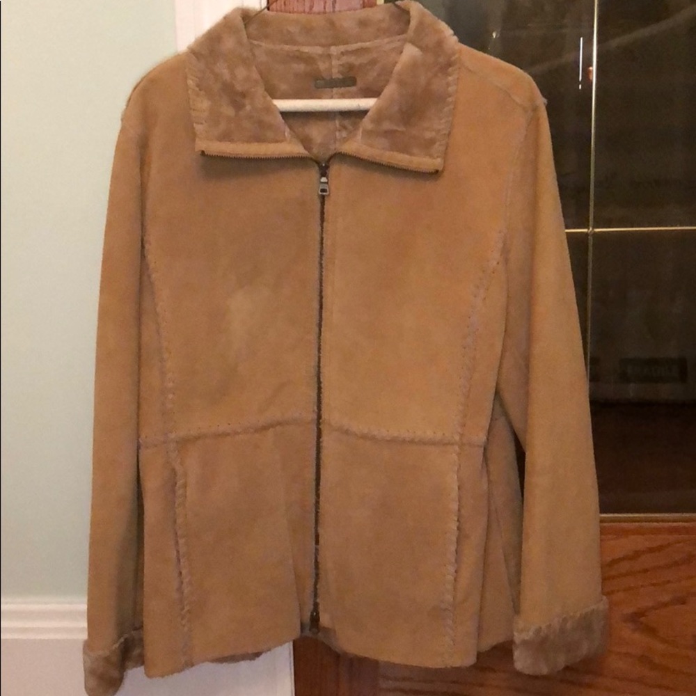 Guess beige suede jacket faux shearling sz M